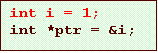 Text Box: int i = 1;
int *ptr = &i;
